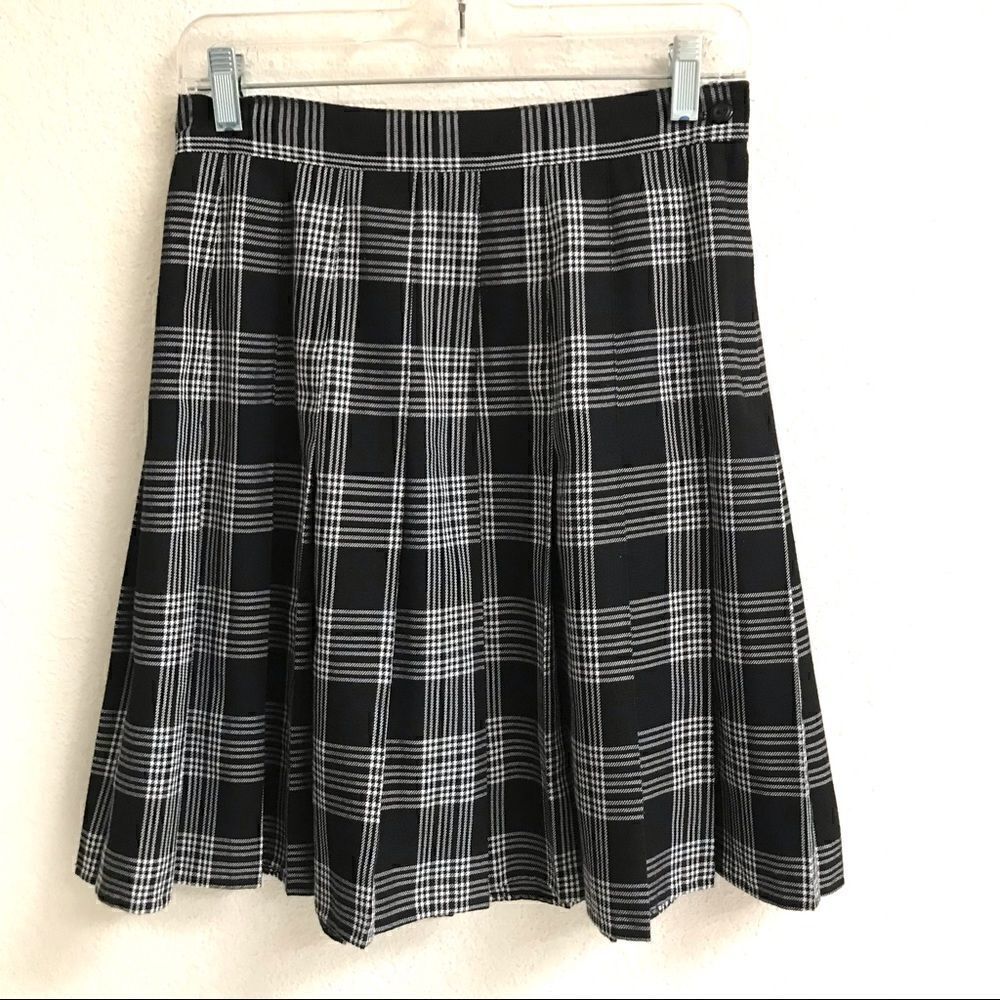 Vintage Y2K Separate Issue black‎ & white Clueless academia plaid mini skirt M*